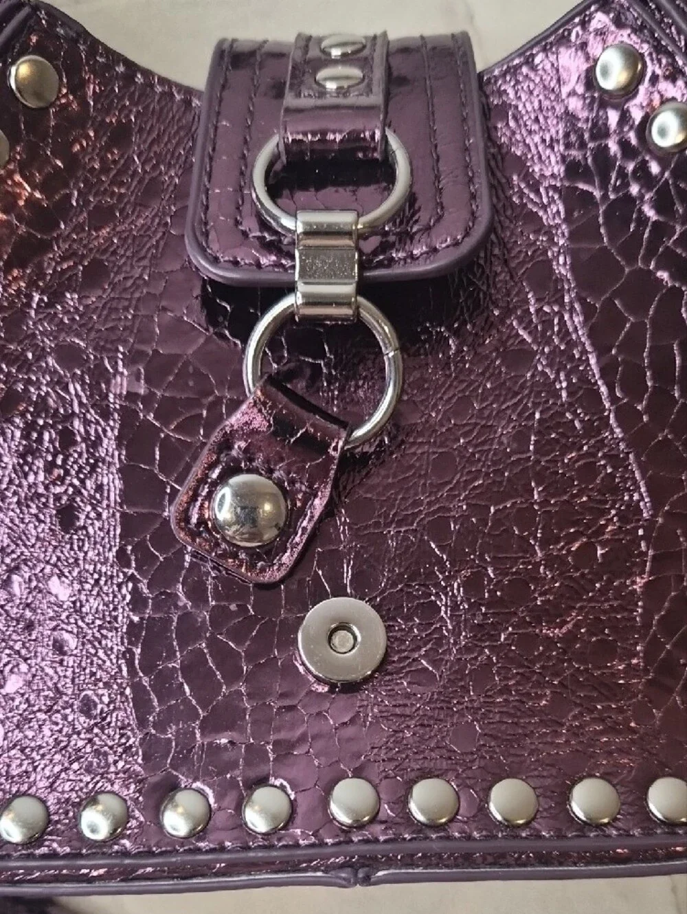 Urban Outfitters Metallic Purple Studded Shoulder Bag with Silver Accents